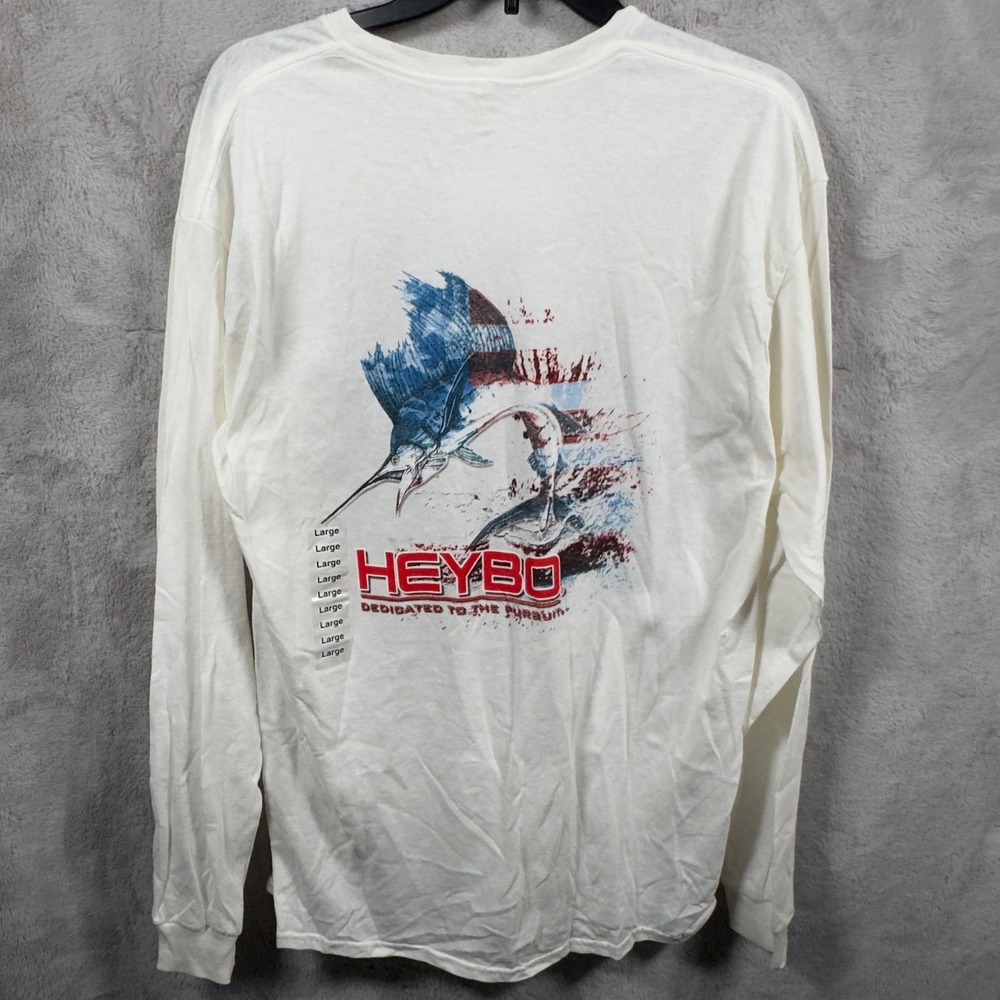 Heybo Outdoors Patriotic Marlin Graphic Long Sleeve T-Shirt Men Large White